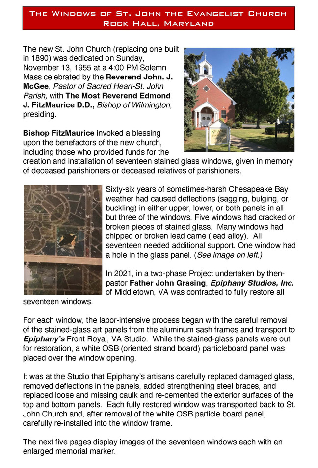 St. John Window Project Sacred Heart Roman Catholic Church Chestertown, MD